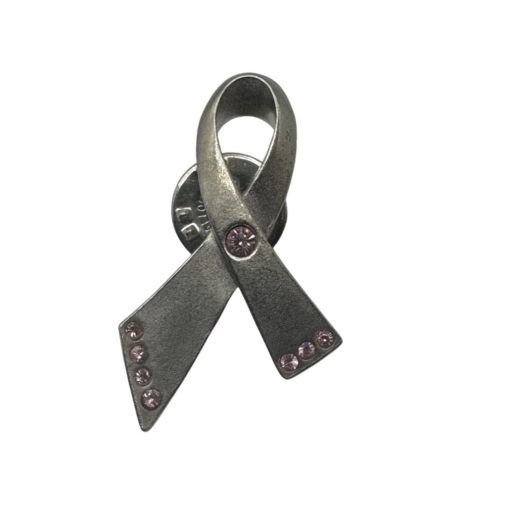 Avon Pink Ribbon Breast Cancer Awareness Brooch Metal Pink Rhinestones Pinback